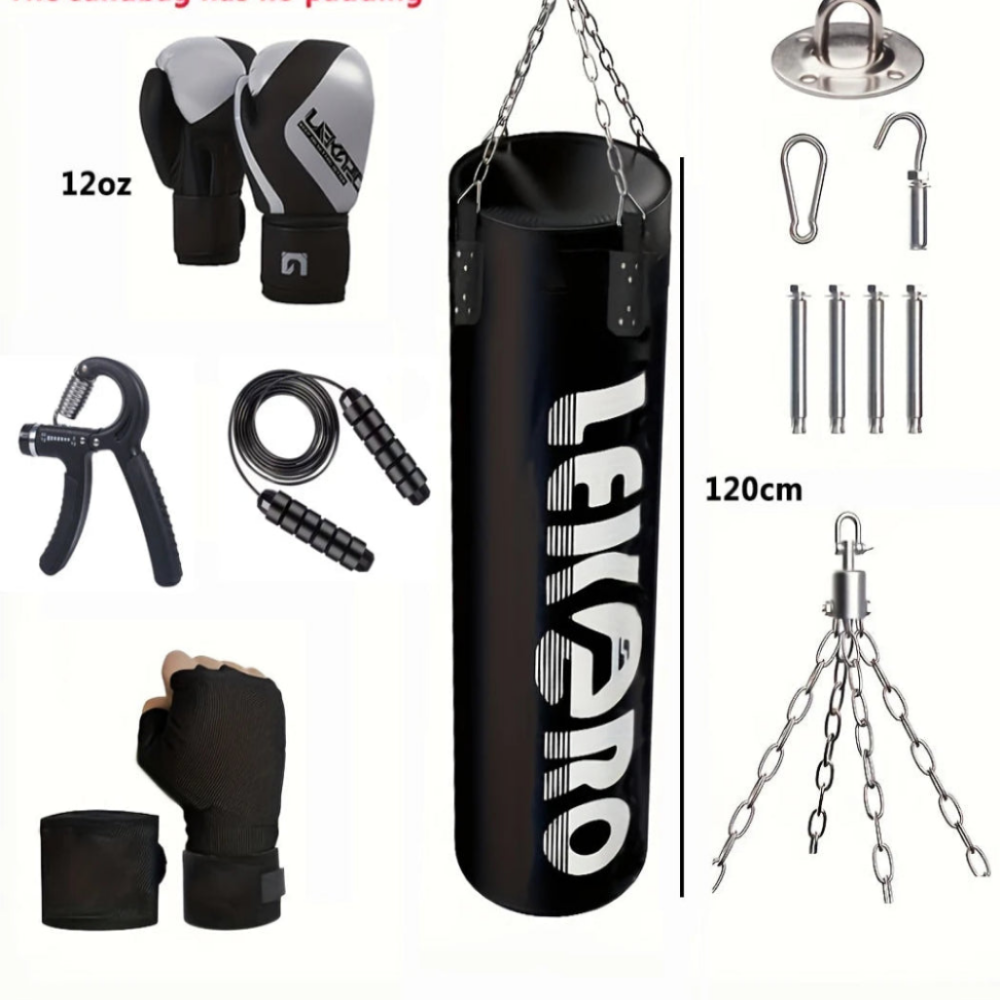 Sac de frappe noir 120 cm boxe anglaise avec accessoires